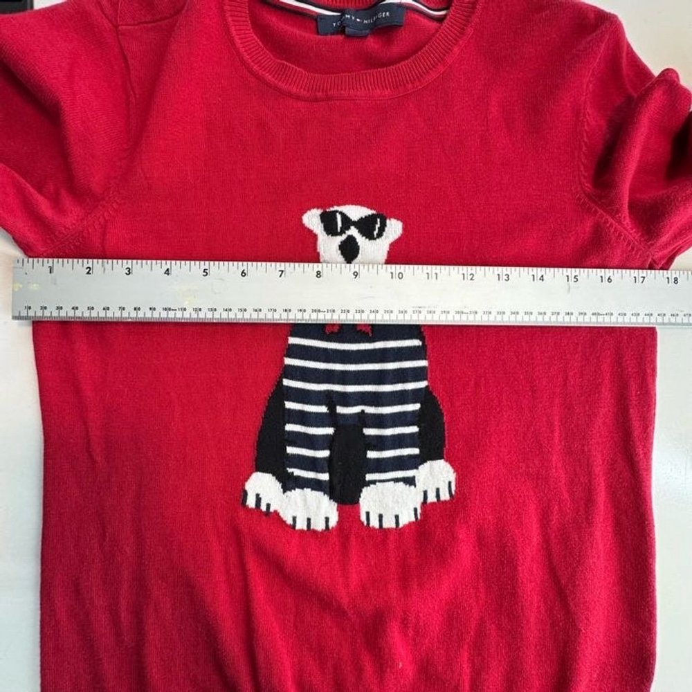 Tommy Hilfiger Women’s Medium Red Polar Bear Sweater Sunglasses Striped Knit - Picture 6 of 11